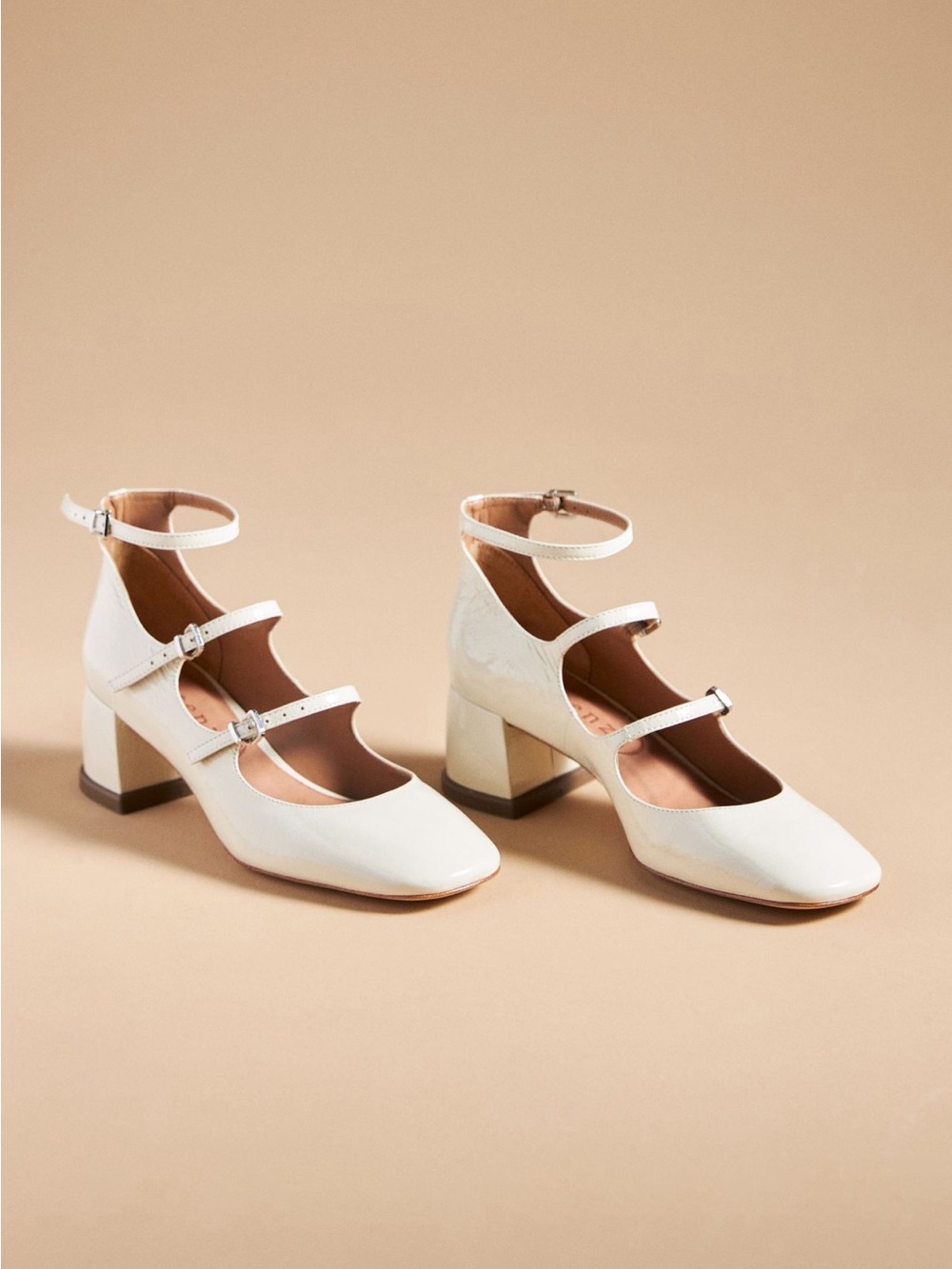 Vicenza Classic White Mary Jane Block Heels with Triple Straps - Anthropologie